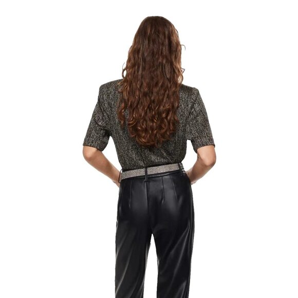 MANGO Black Lurex Knitted Short Sleeve T-shirt Sz L NWT - Picture 10 of 10